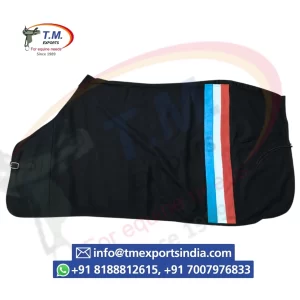 Black Horse Rug with Blue & Red Stripe | T.M. Exports