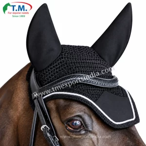 Black crochet horse fly veil with matching black ear covers