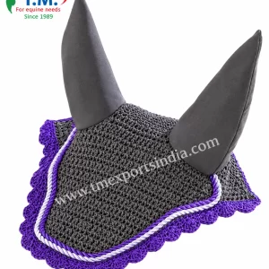 Grey and purple crochet horse fly veil with contrasting trim