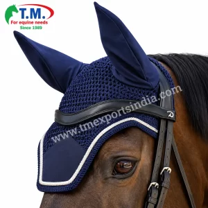 Navy blue horse fly bonnet with matching fabric ear covers