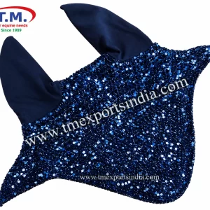 Navy blue sequin horse fly veil with embellished crochet design