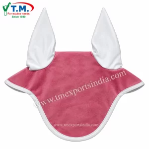Pink and white crochet horse fly veil with matching ear covers