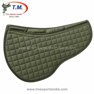 Olive green narrow contoured saddle pad with fine square quilting and raised center line.